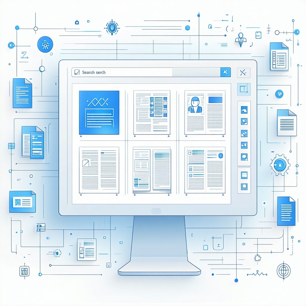 The image illustrates an advanced document search system powered by artificial intelligence It likely features elements such as a user interface displaying search results visual representations of documents and possibly icons or graphics that signify